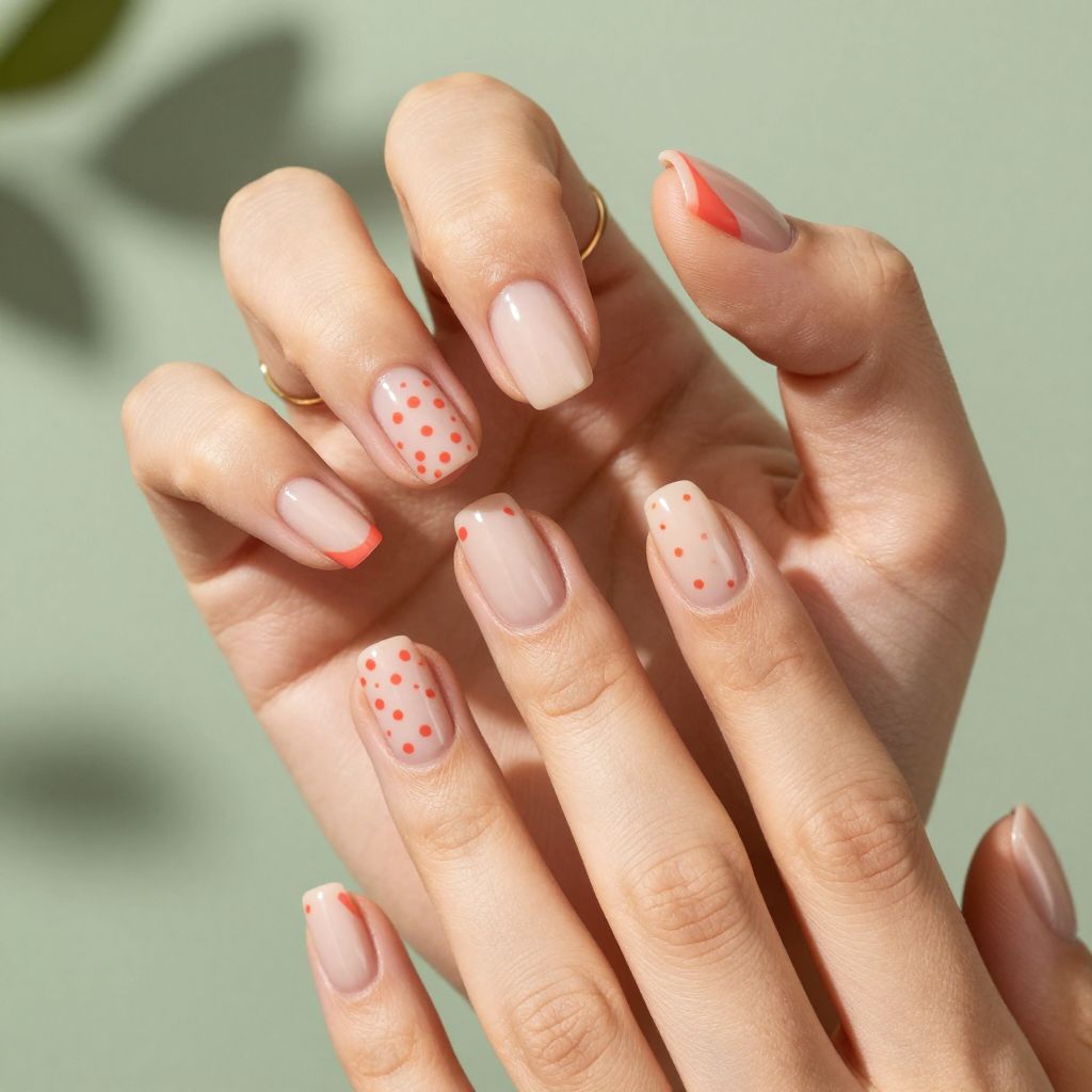 Coral Dotted Lines nails