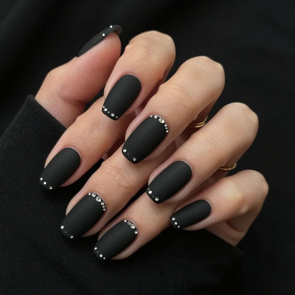 Matte Black with Tiny Rhinestone Placement