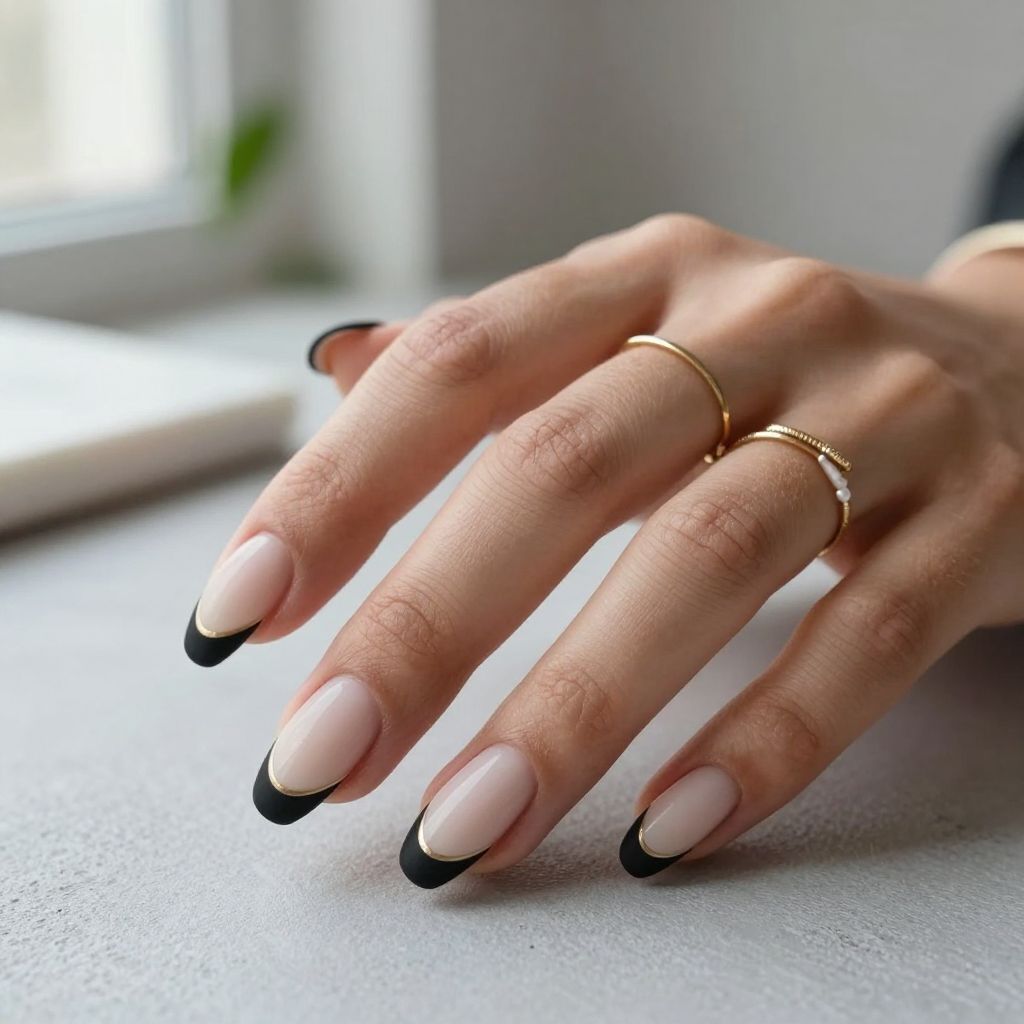 Matte Black with Nude Reverse French Tip