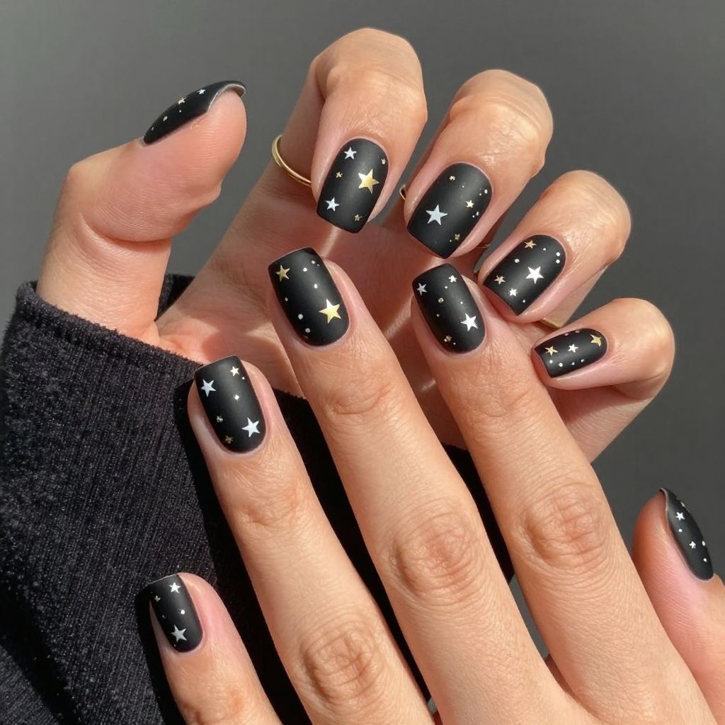 Matte Black with Scattered Star Designs