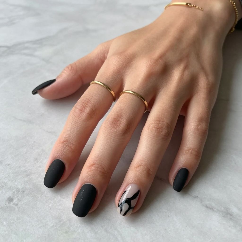 Matte Black with Glossy Black Abstract Art