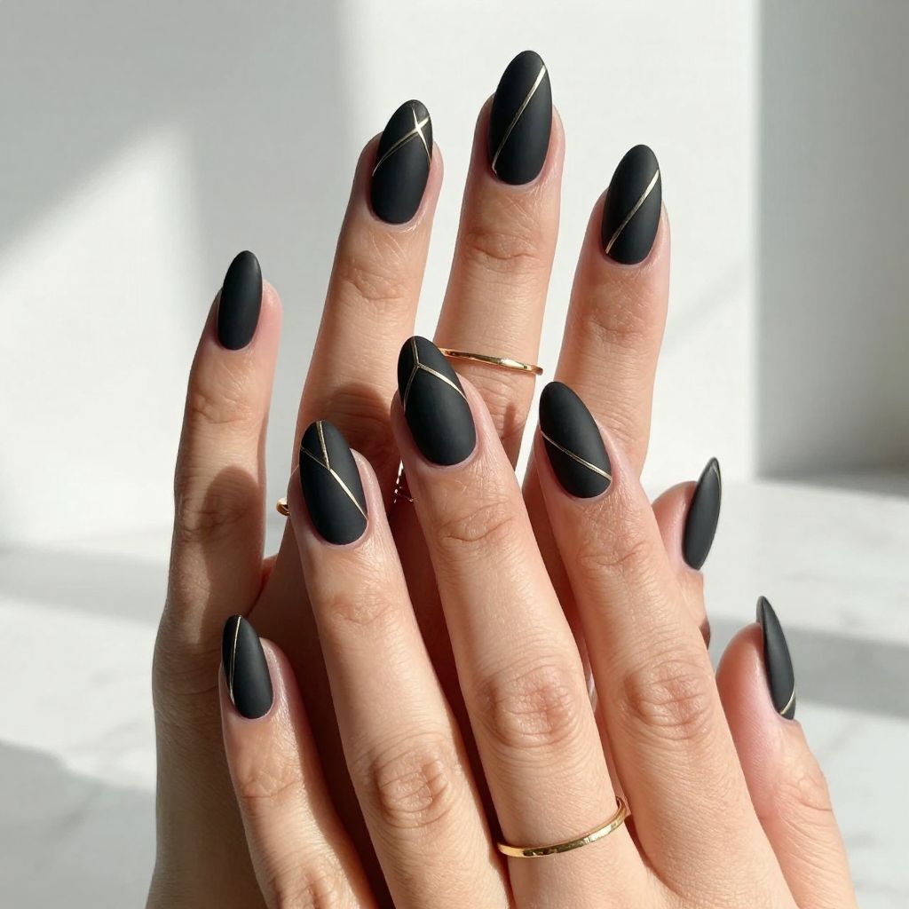 Matte Black with Gold Geometric Lines