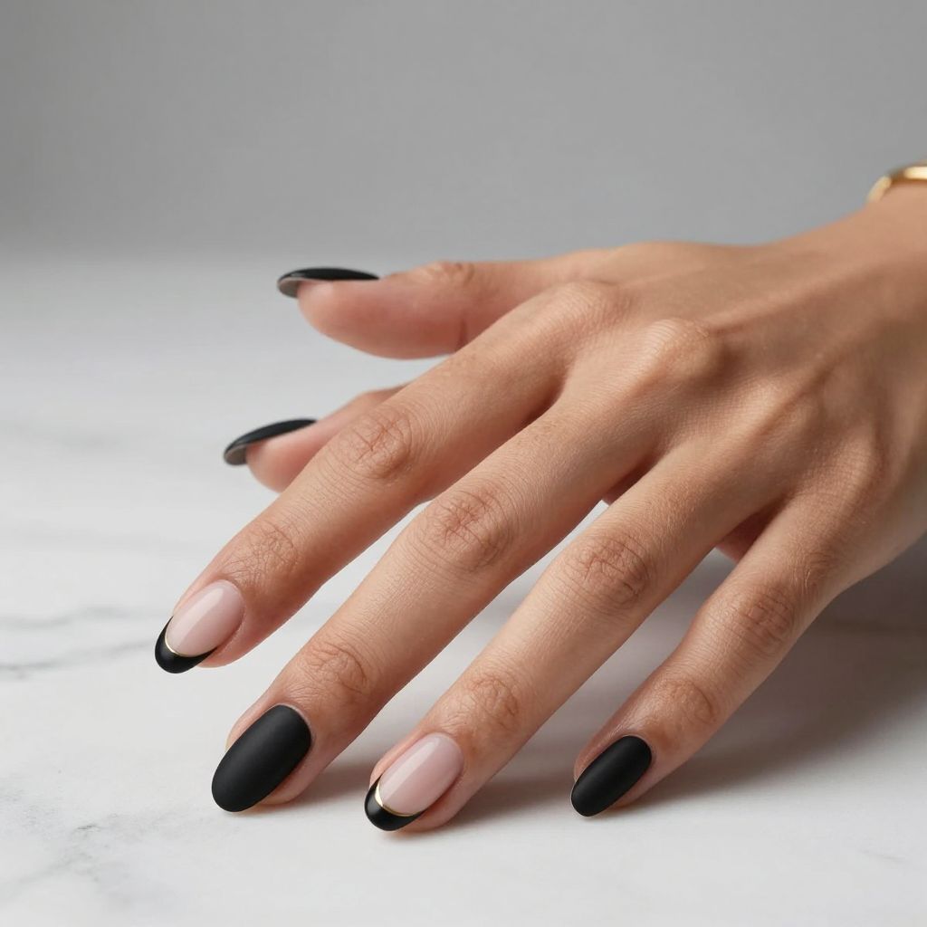 Matte Black with Glossy Black French Tips