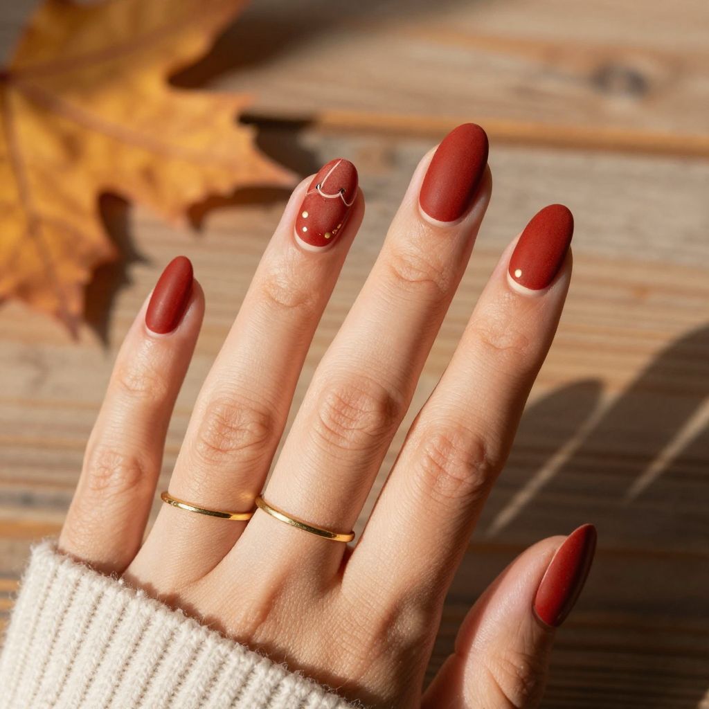 Matte Rusty Red Short Almond Nails