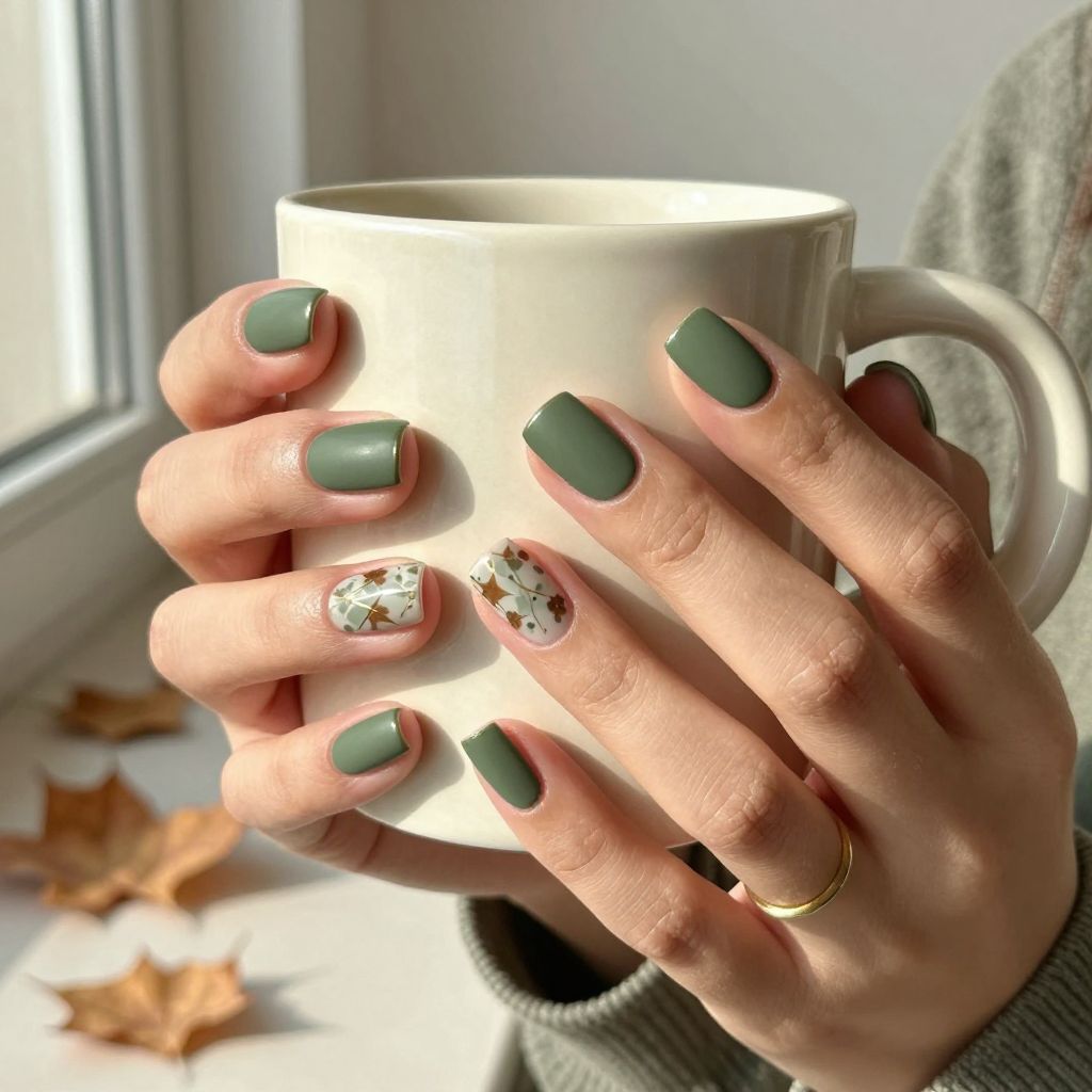 Matte Olive Square Nails