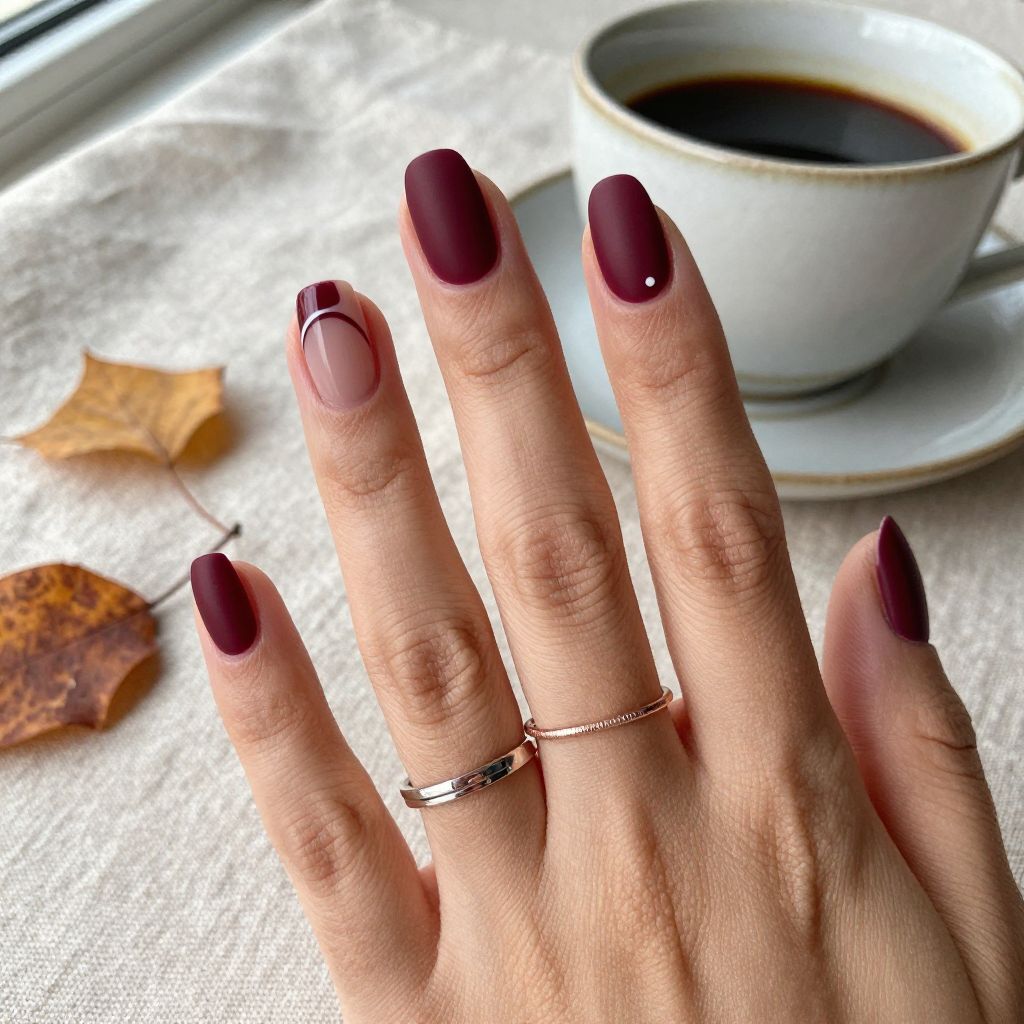 Matte Burgundy Oval Nails