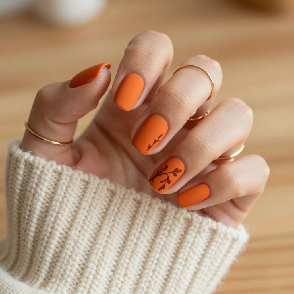 Matte Burnt Orange Short Nails