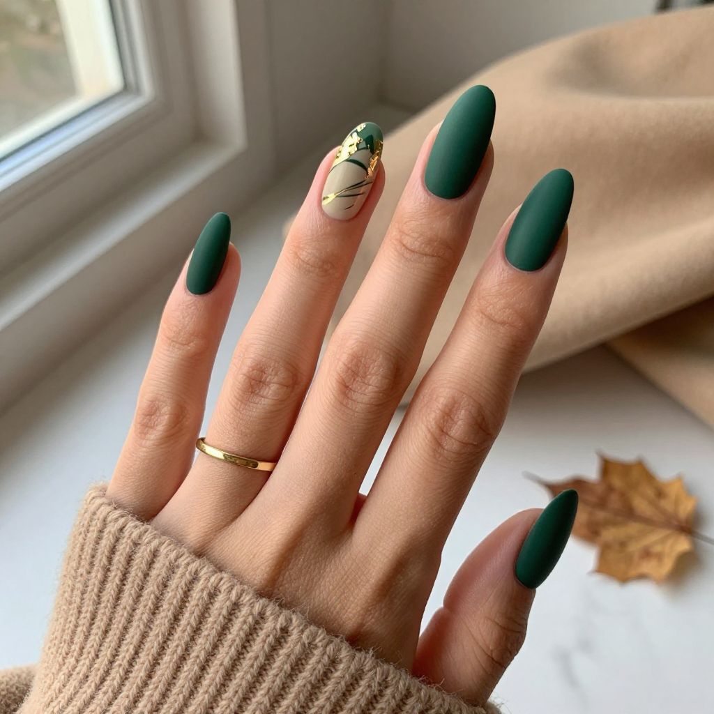 Matte Forest Green Coffin Nails