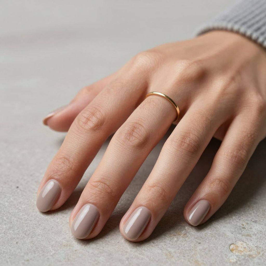 Taupe matte nails with glossy half moon
