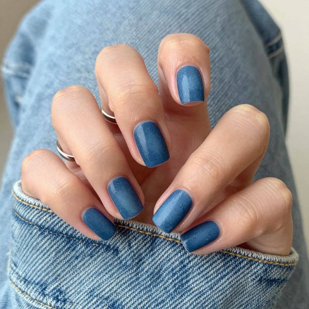 Denim blue matte nails with speckles