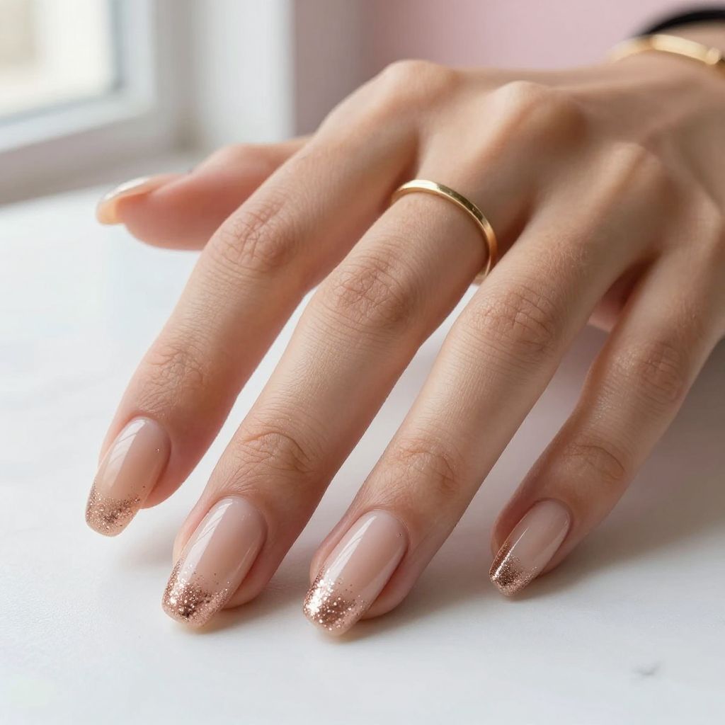 Peachy Nude with Glitter Gradient