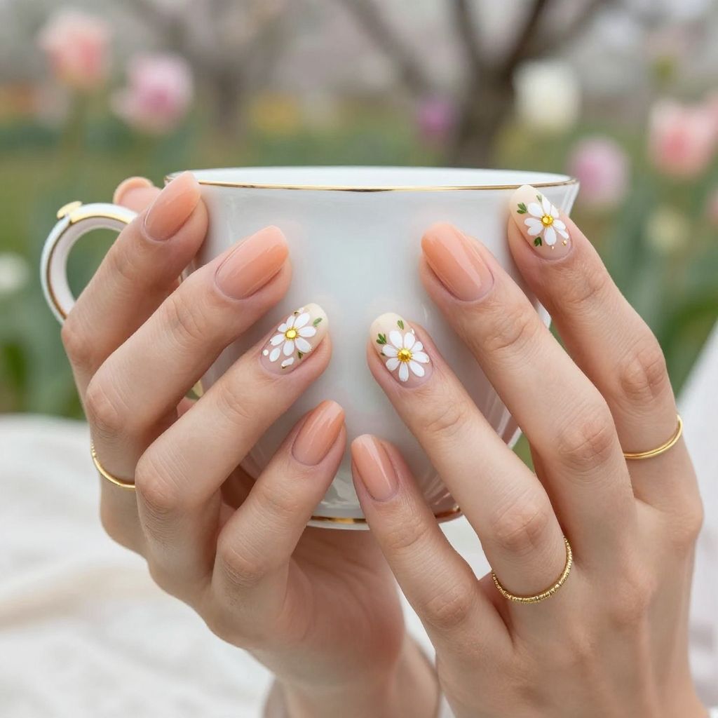 Coral Peach with White Daisy
