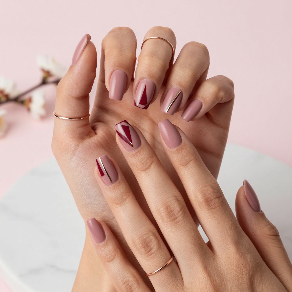 Dusty Rose with Burgundy Geometric