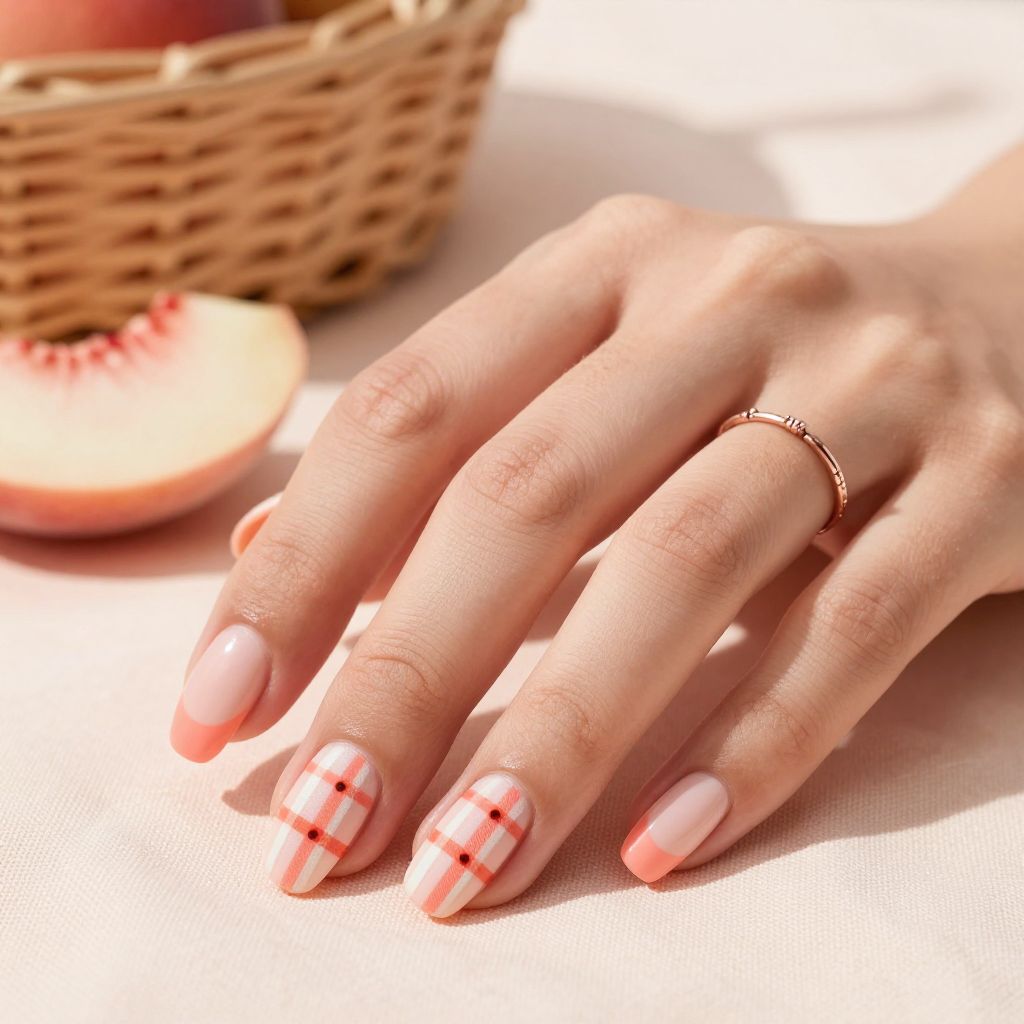 Confident Coral Plaid May nail idea