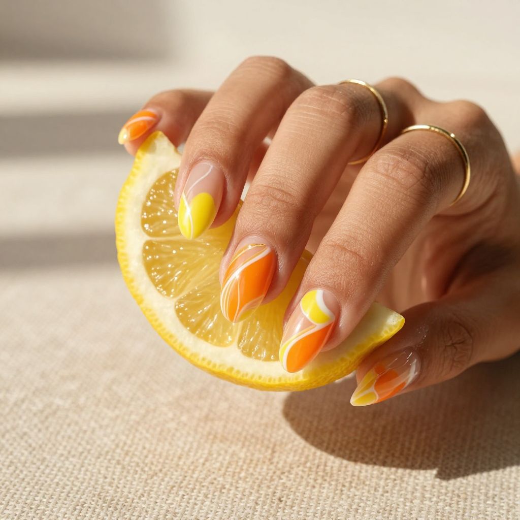 Citrus Swirl Marble May nail idea