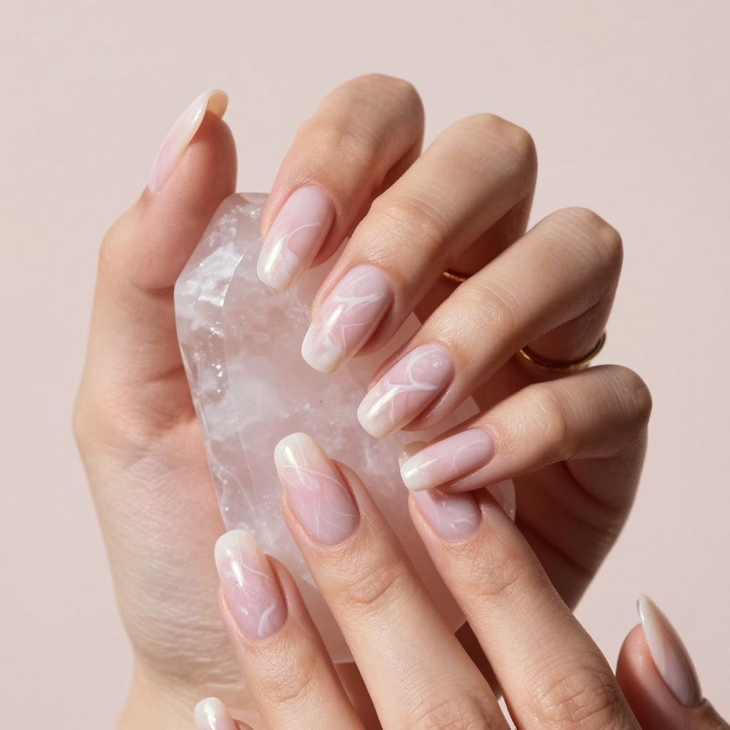 Rose quartz marble effect medium nails