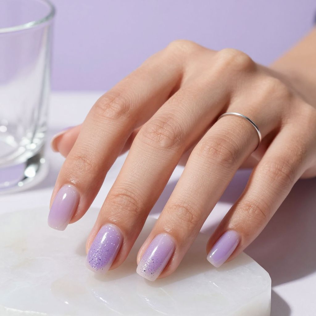 Lavender glitter sandwich medium nails