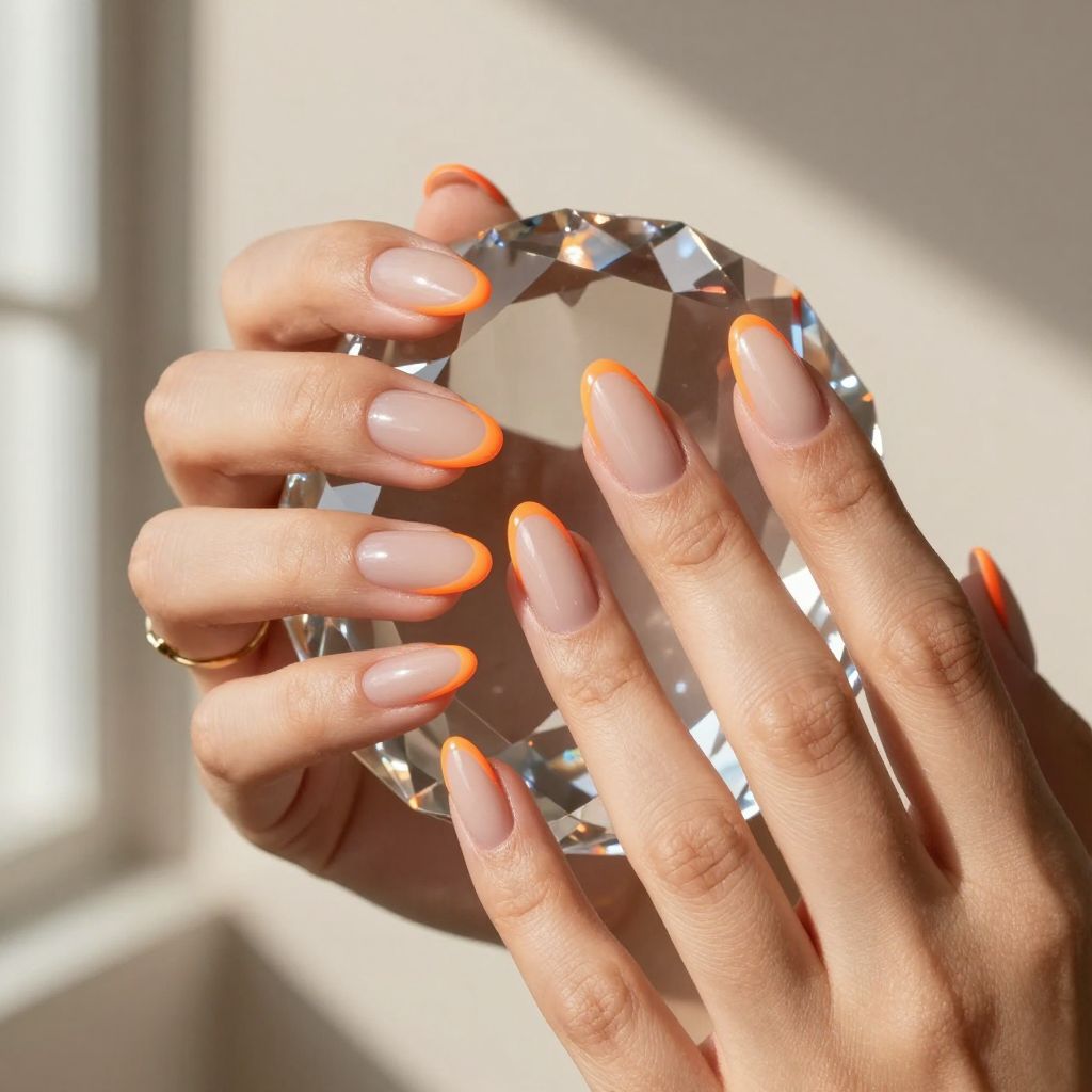 Neon outline negative space medium nails