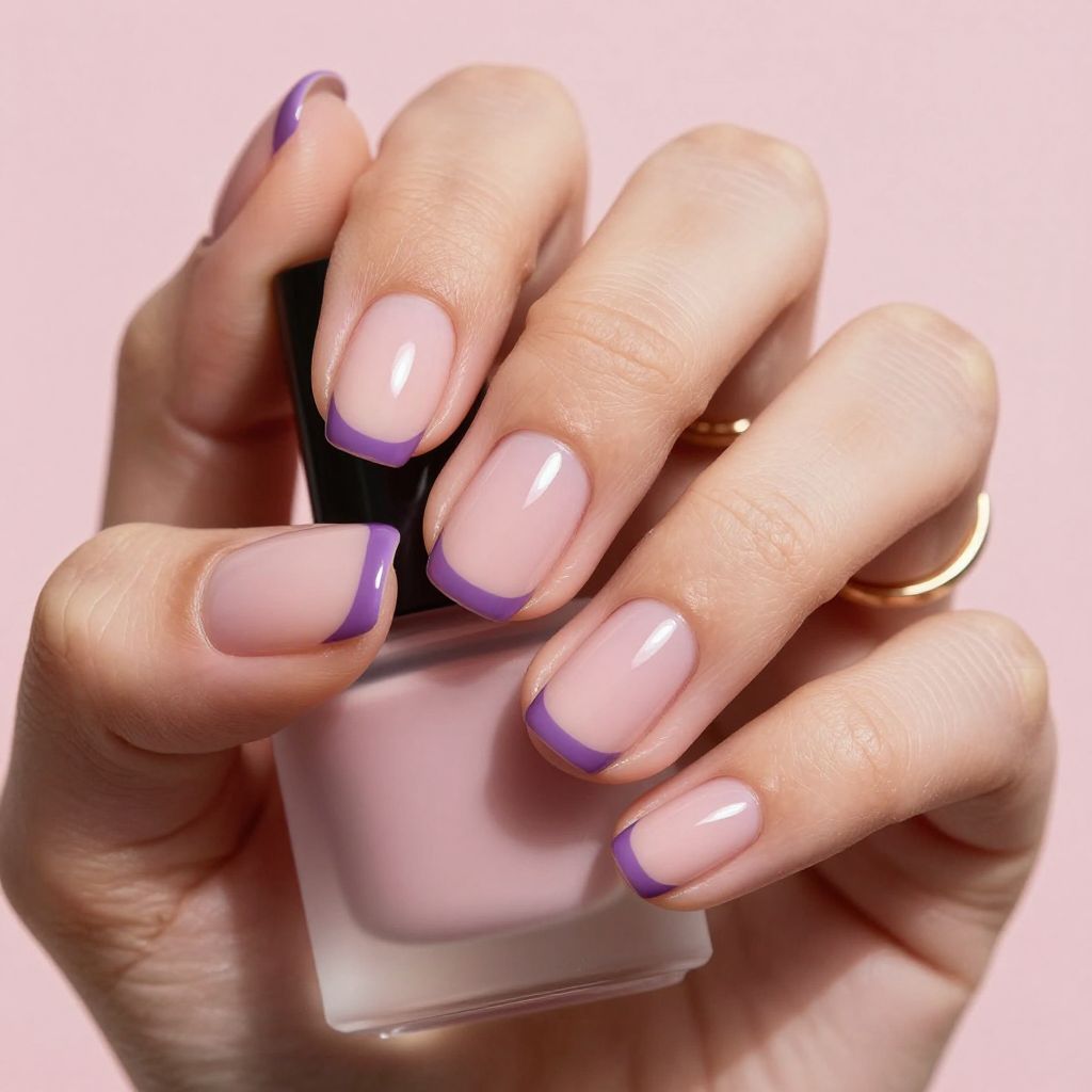 Plum micro French medium nails with glossy base