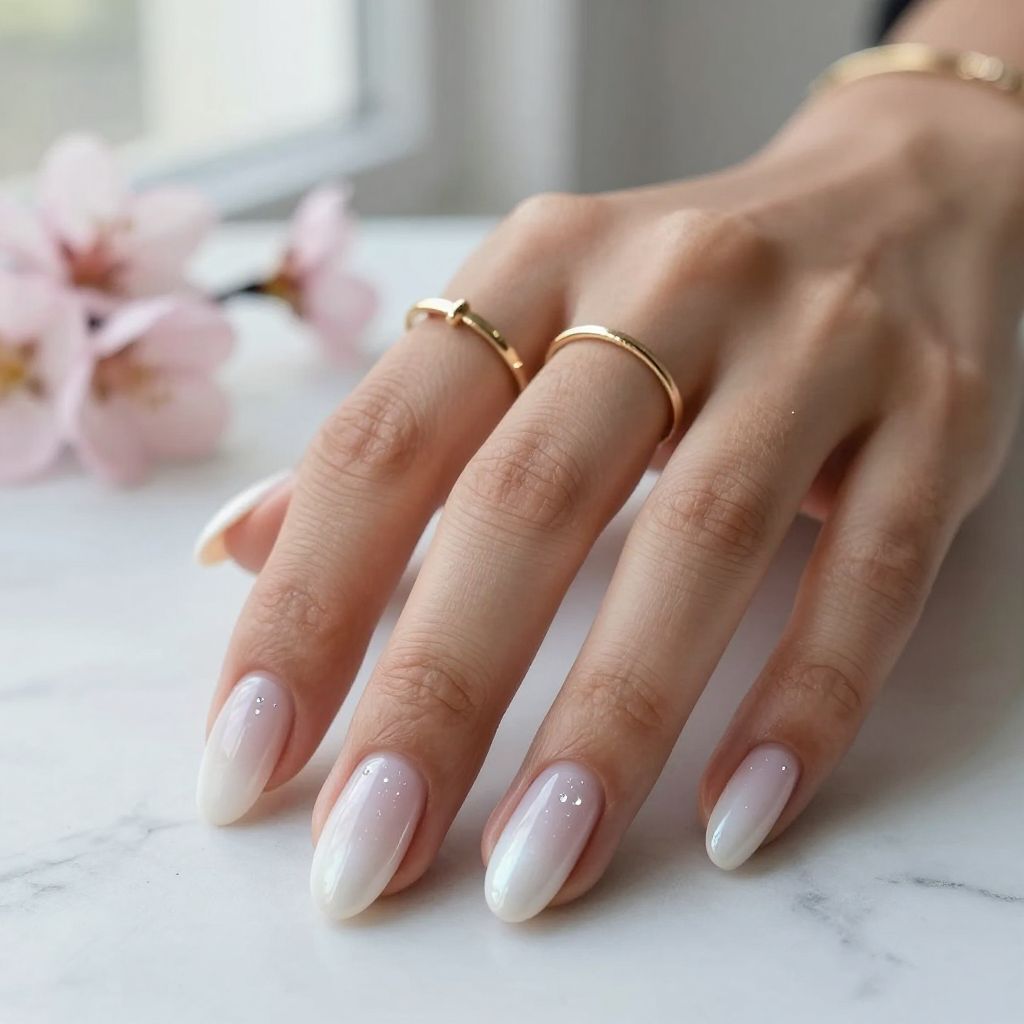 Milky White Aura Nails