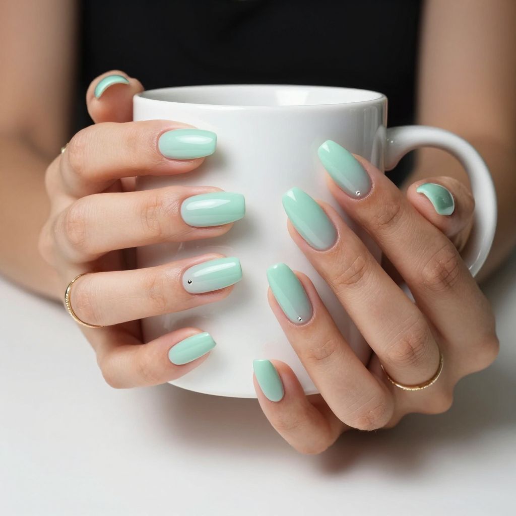 Glossy Mint Almond Nails