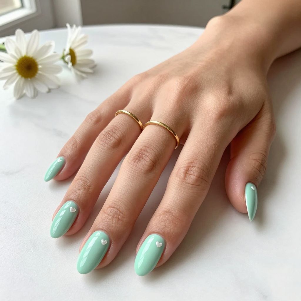 Mint Hearts Nails