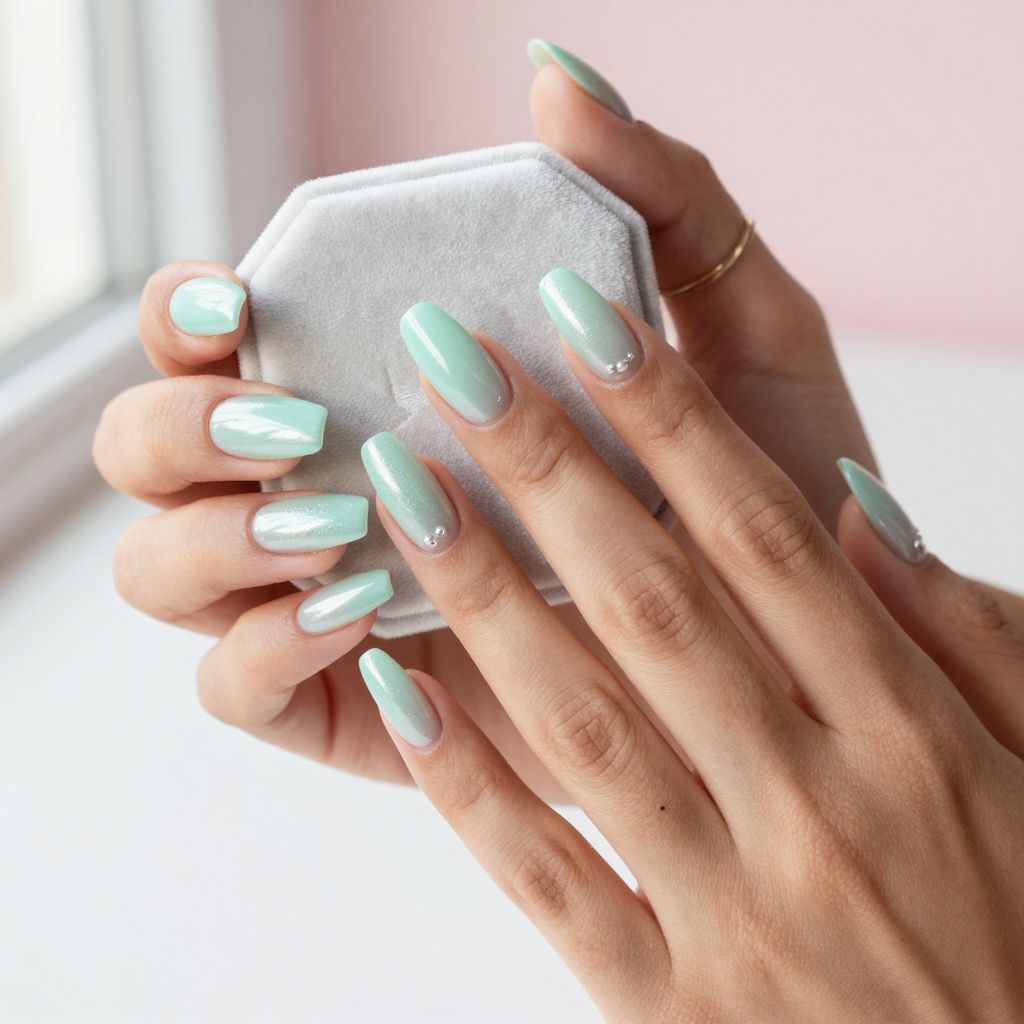Mint and Pearl Luxe Nails
