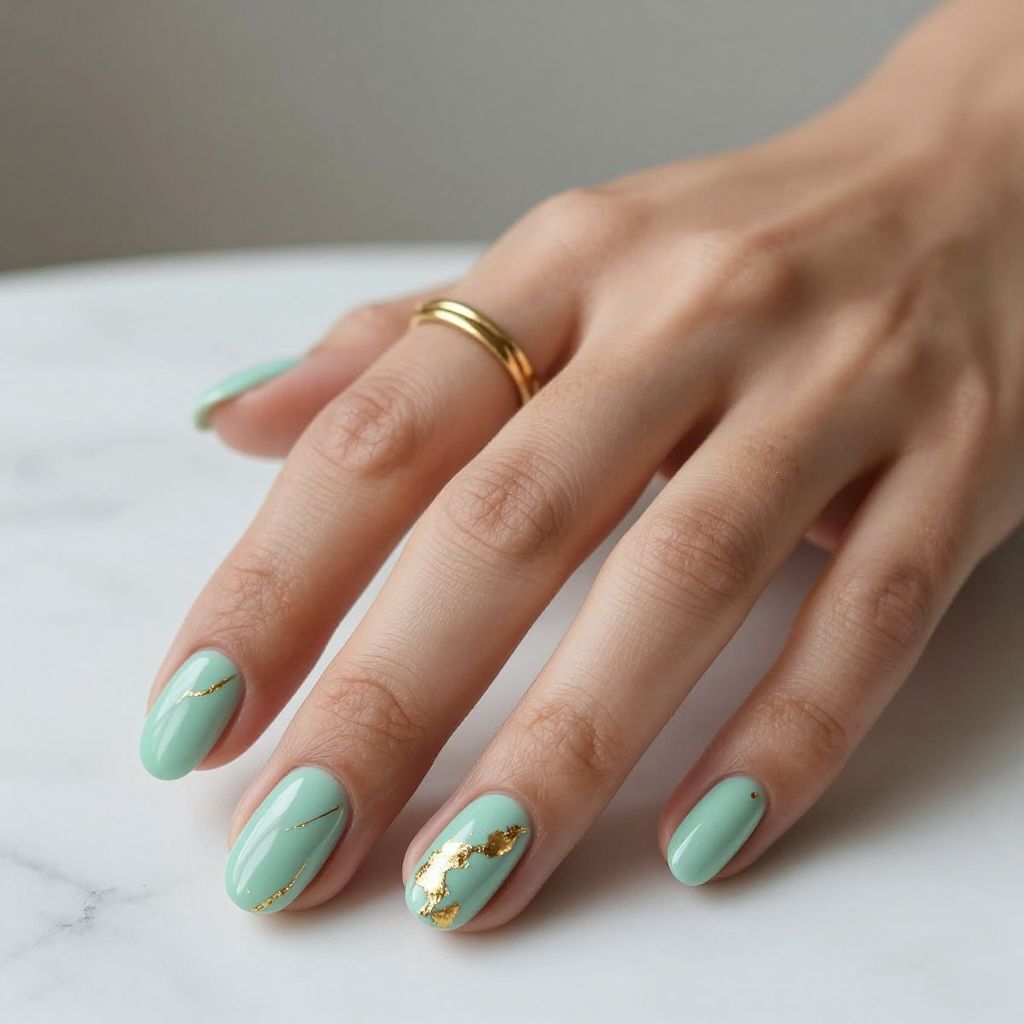 Mint and Gold Foil Nails