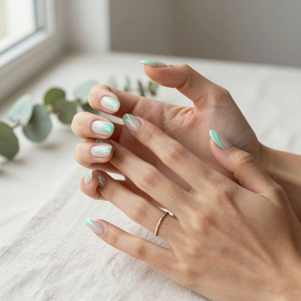 Mint Swirl Nails