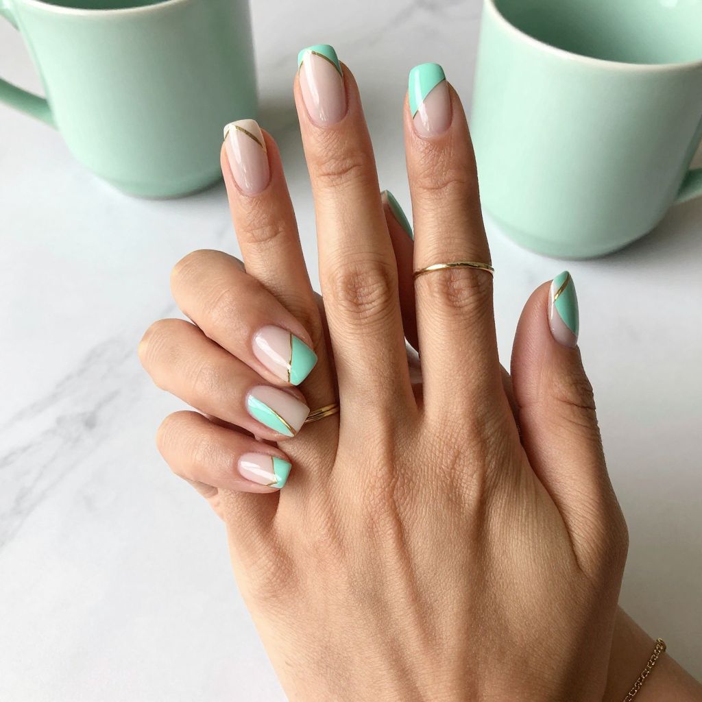 Mint and Nude Abstract Nails