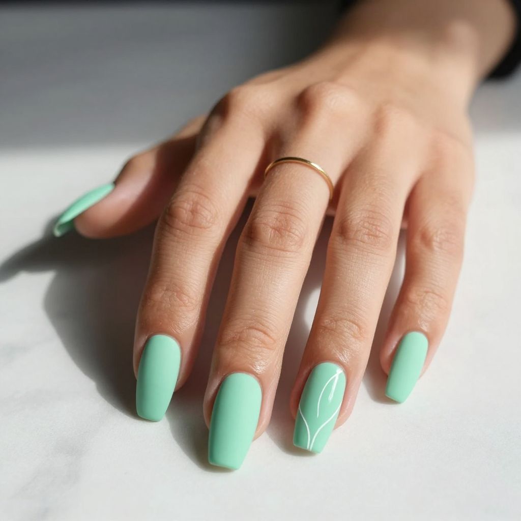 Matte Mint Coffin Nails