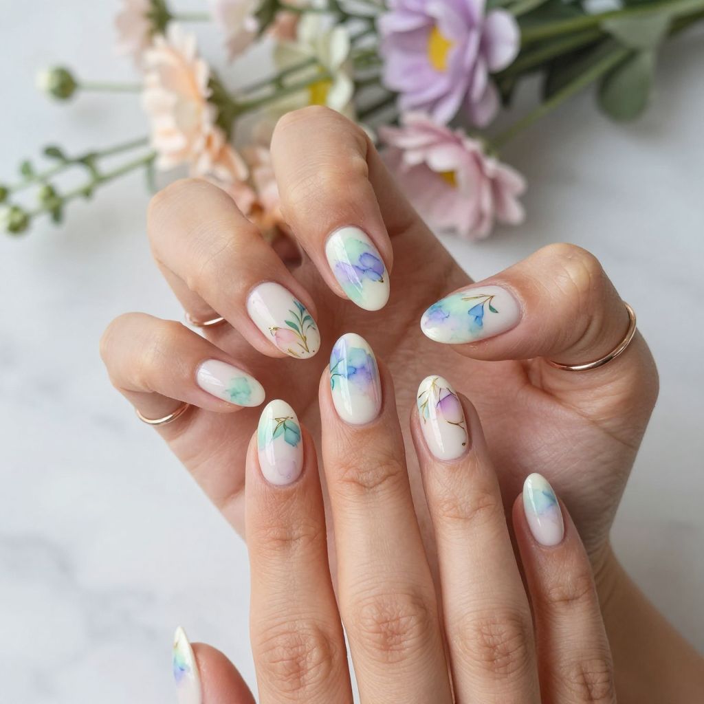 Watercolor Floral Nails