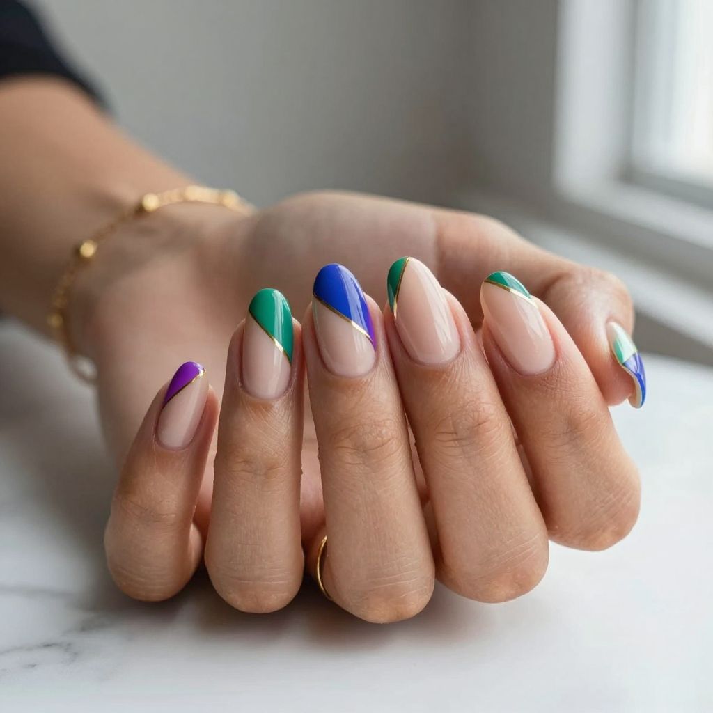 Geometric Color Block Nails