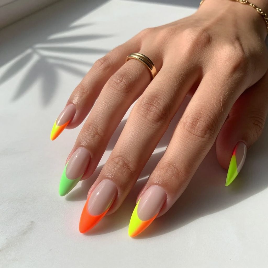 Neon Multicolor French Tips