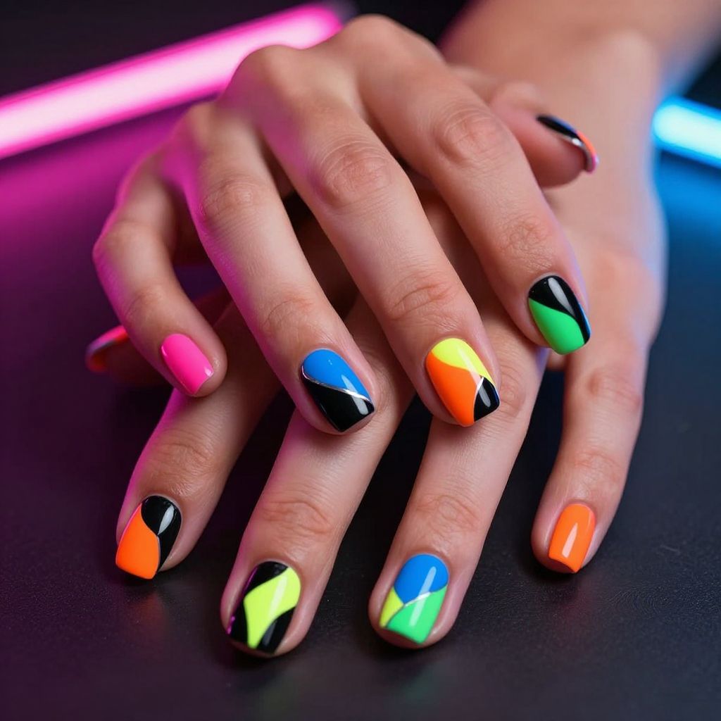 Neon Pop Multicolor Nails