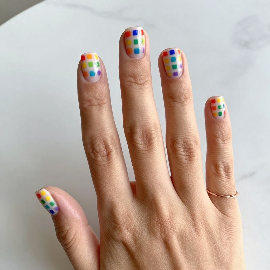 Rainbow Checkerboard Nails