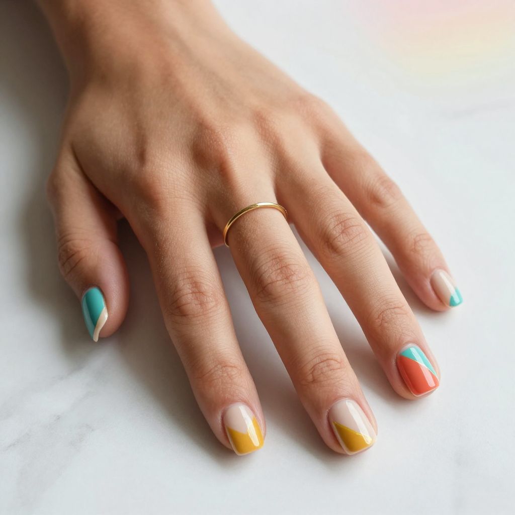 Geometric Color Block Nails