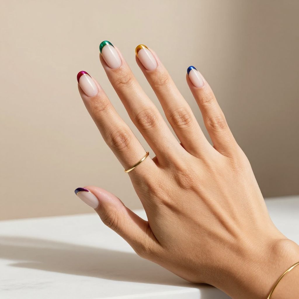 Jewel Tone Rainbow French Tips