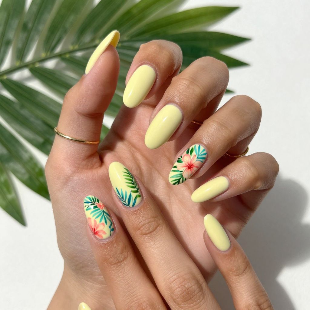 Tropical Floral Multicolor Nails