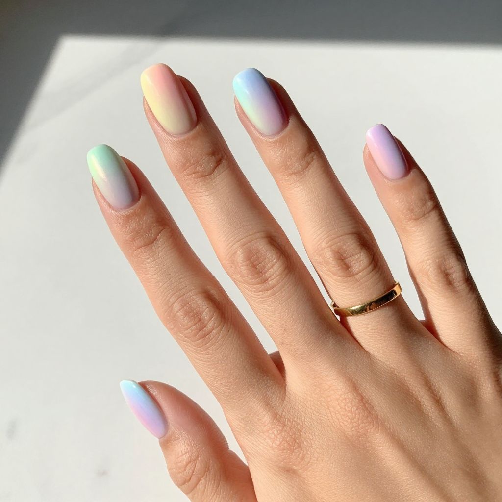 Pastel Rainbow Ombré Nails