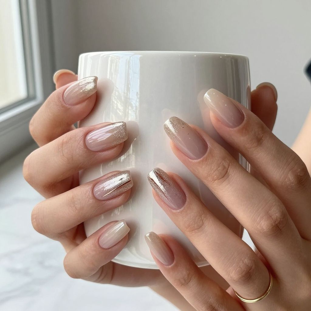 Nude Ombré Glitter Gradient Coffin Nails