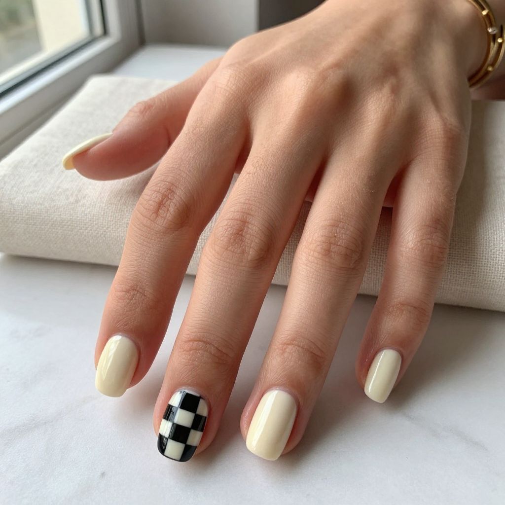 Checkerboard Accent Nails