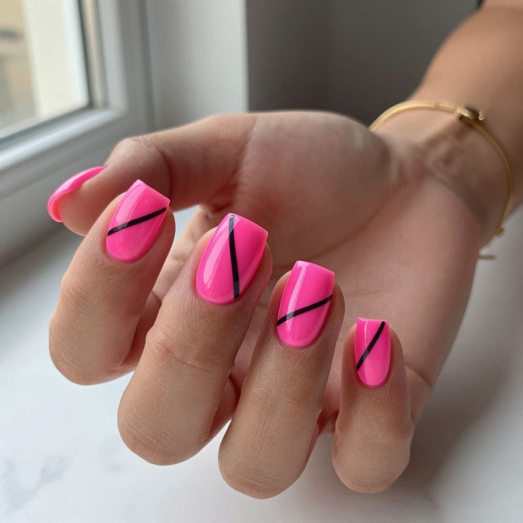 Neon Pink With Black Negative Space Geometry