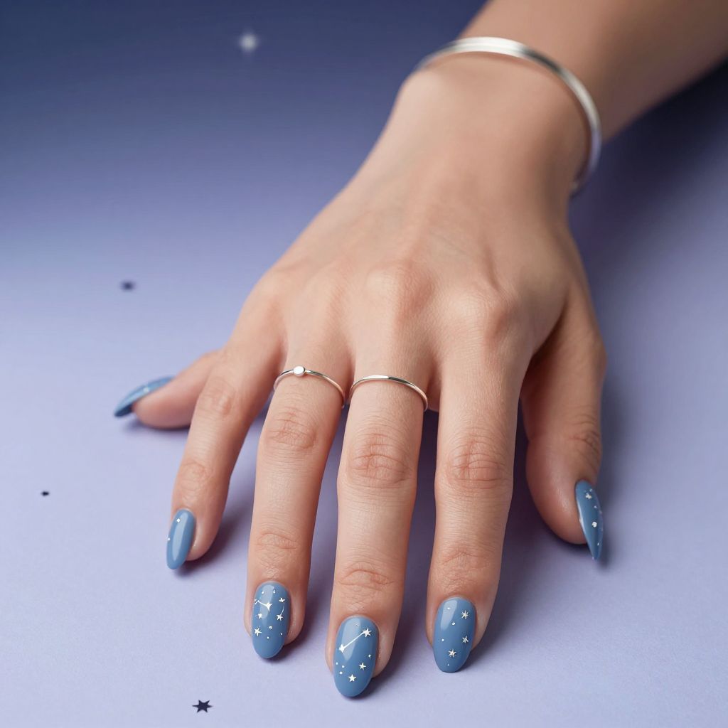 Dusty Blue With Silver Constellation Stars