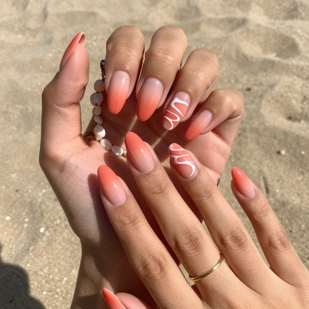Coral Ombre With White Wave Pattern