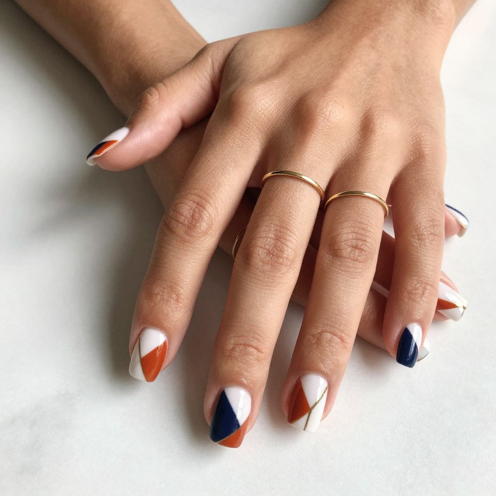 Burnt Orange and Navy Geometric Nails