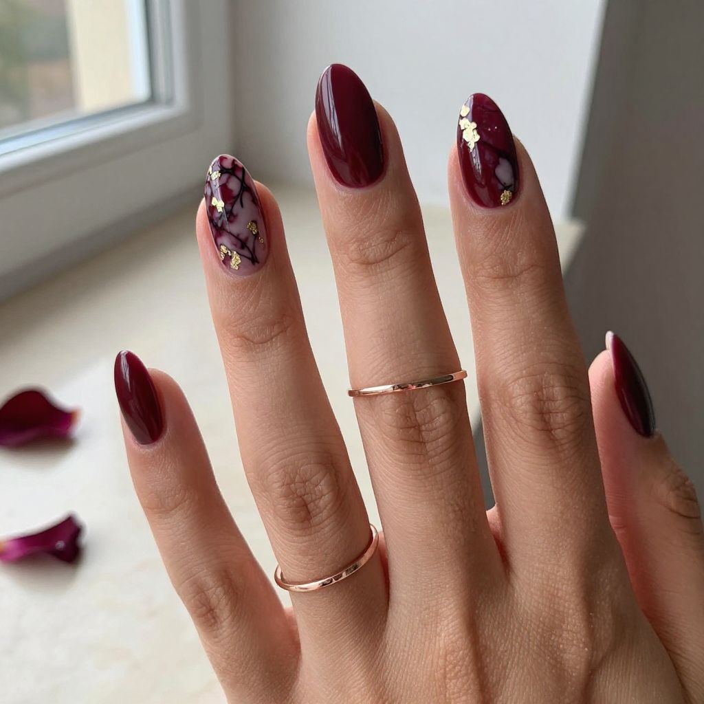 Deep Burgundy With Gold Foil And Marble