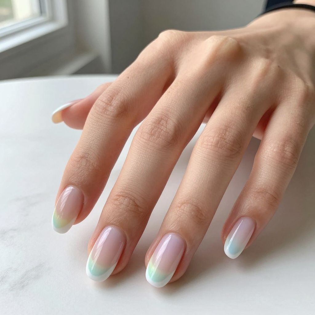 White French Tips With Pastel Rainbow