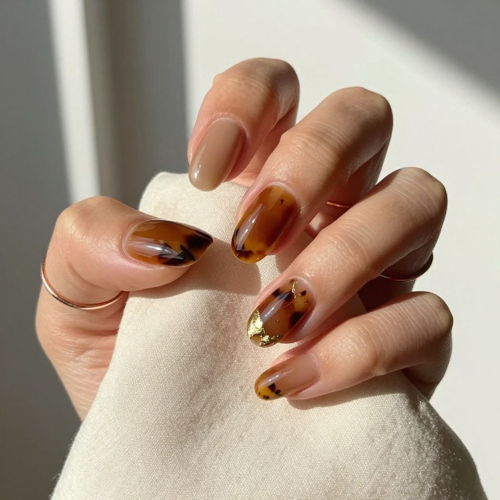 Nail Art Ideas For Short Nails - Tortoiseshell Accent Nails
