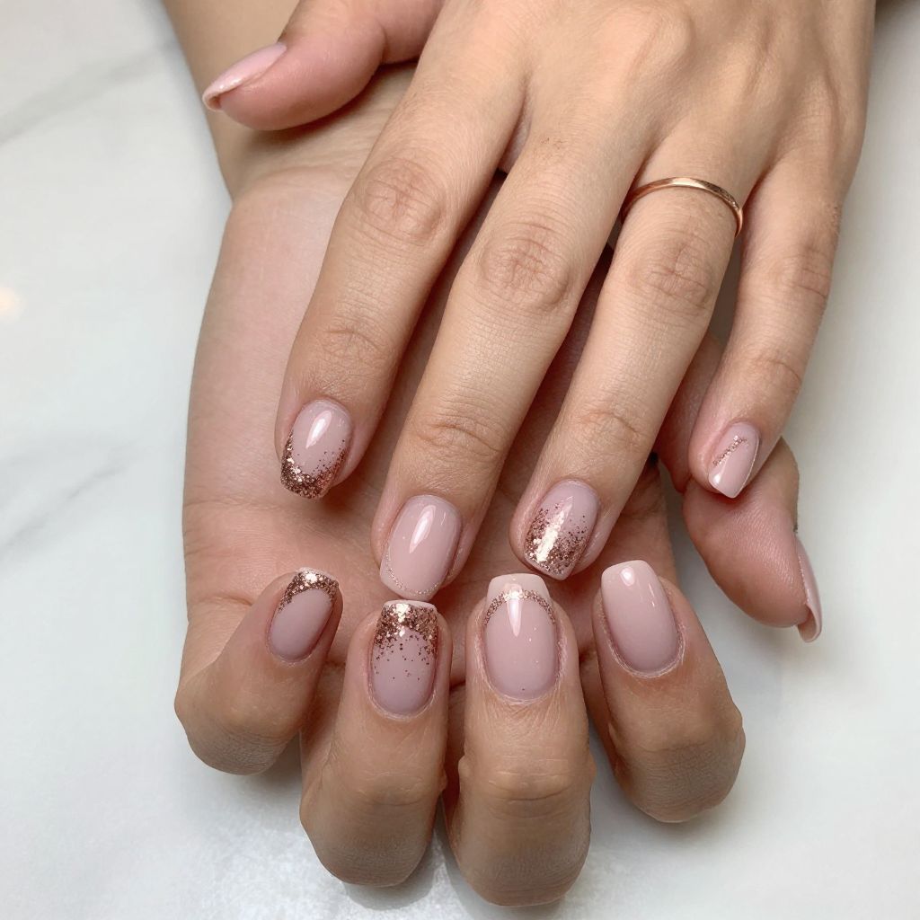 Nail Art Ideas For Short Nails - Rose Gold Glitter Half Moons